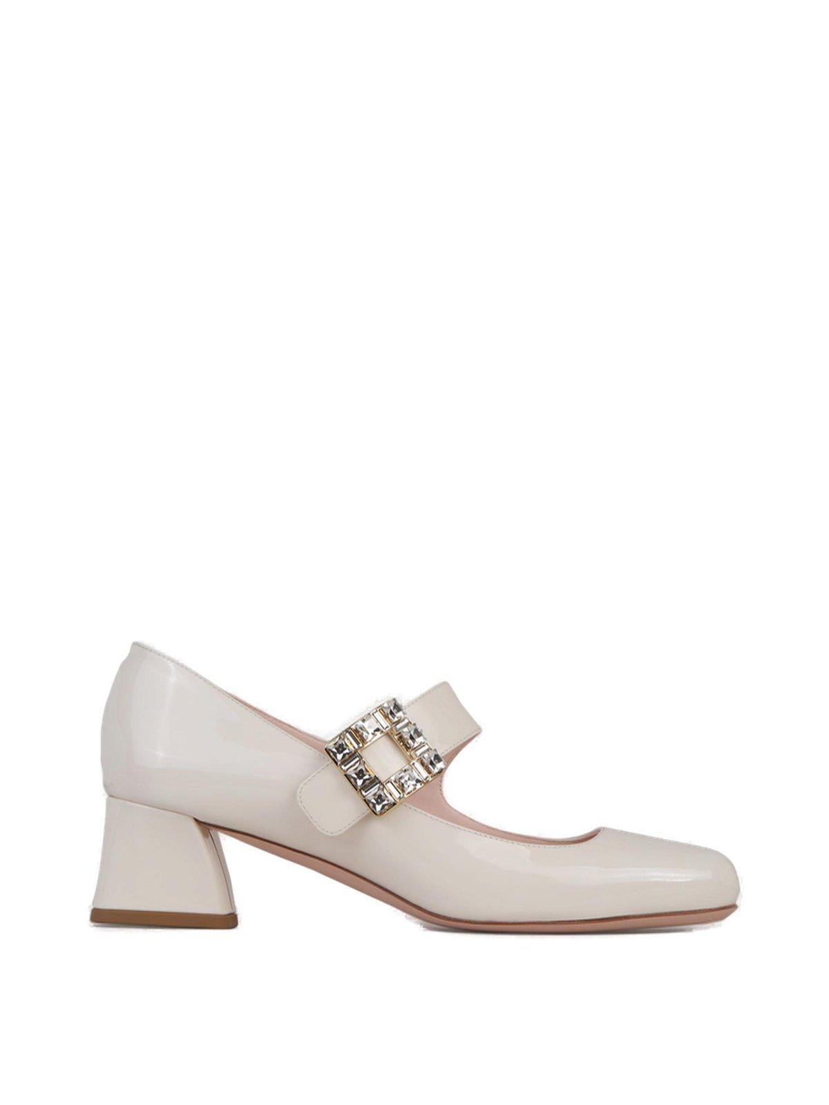 Shop Roger Vivier Très Vivier Embellished Buckle Babies Pumps In White