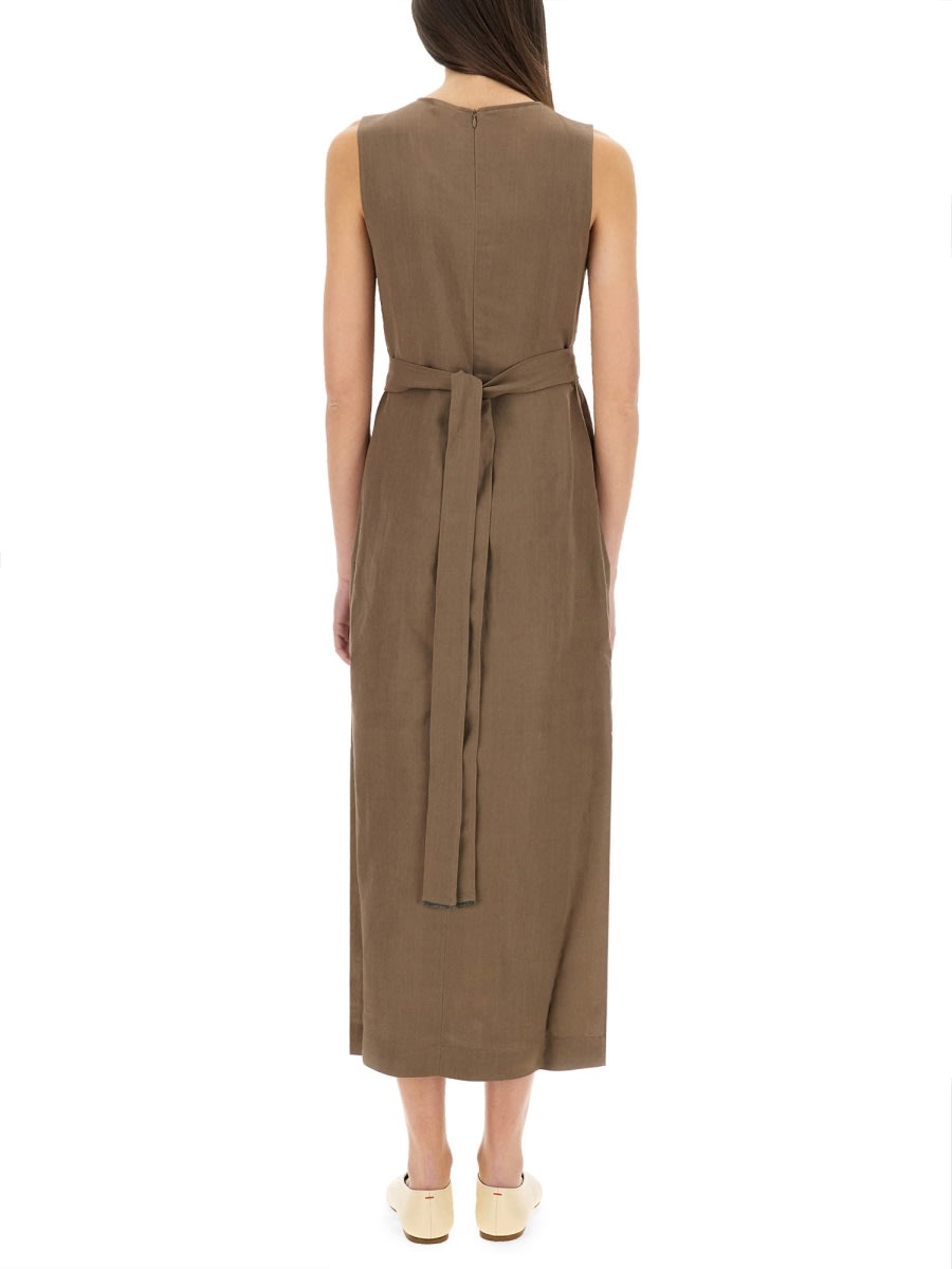 Brunello Cucinelli Wrap Effect Linen Dress In Brown