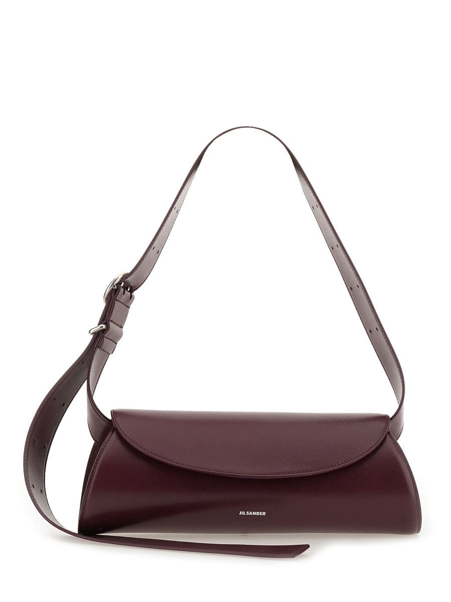 Jil Sander Small Rectangular Shoulder Bag With Adjustable Strap In Burgundy