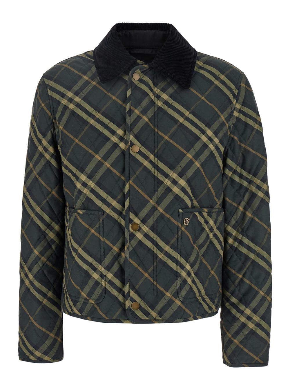 Shop Burberry Quilted Jacket With Corduroy Collar In Green