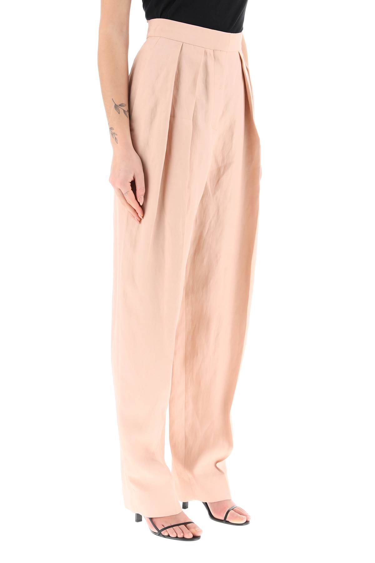 Stella Mccartney Loose Linen Blend Pants With Front Pleats In Rose (pink)