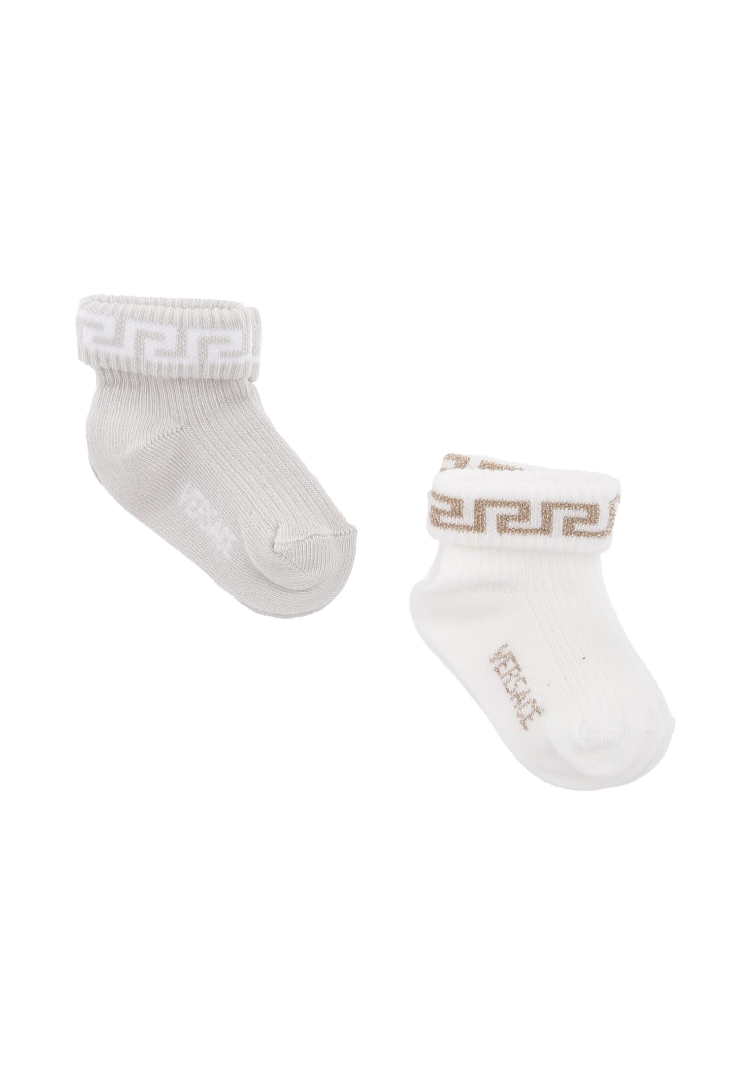 Versace Multicolor Socks Set For Babykids With Greca Motif In White
