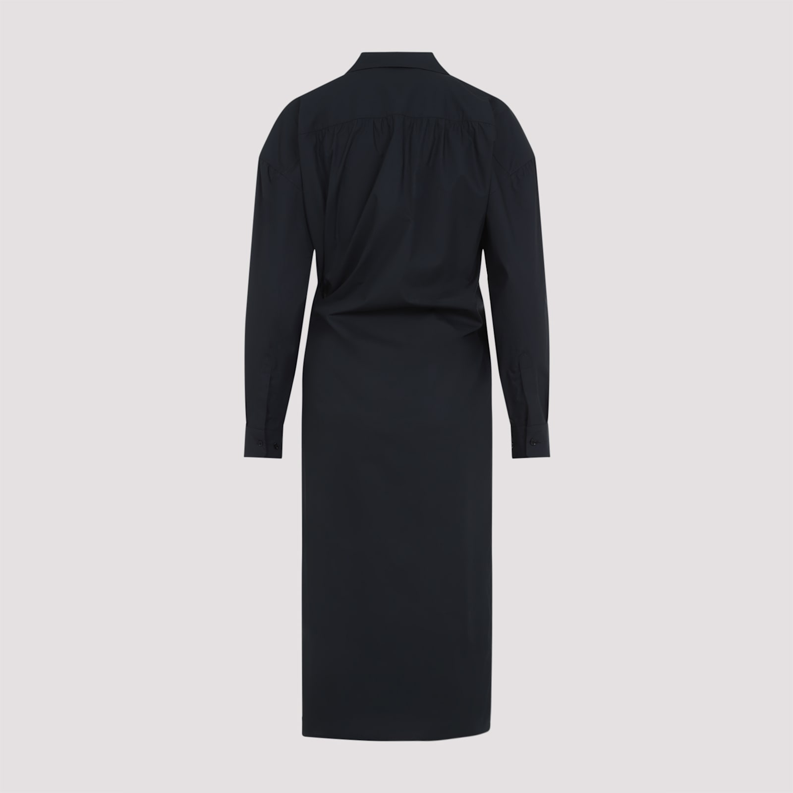 Lemaire Black Straight Collar Twisted Midi Dress In Jetblack