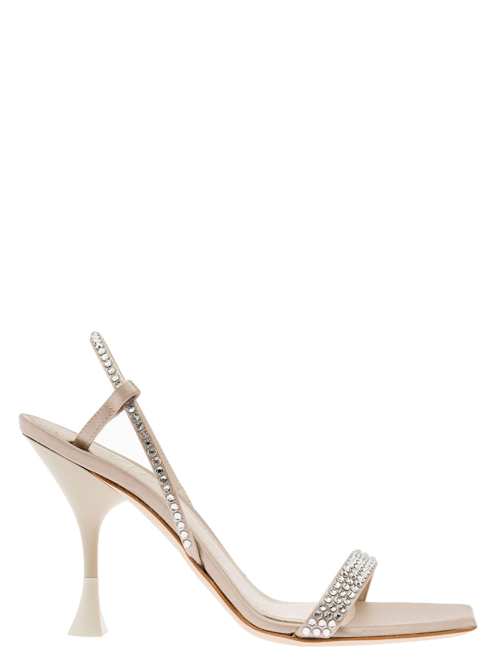 Shop 3juin Eloise Beige Sandals With Rhinestone Embellishment And Spool Hight Heel In Viscose Blend Woman