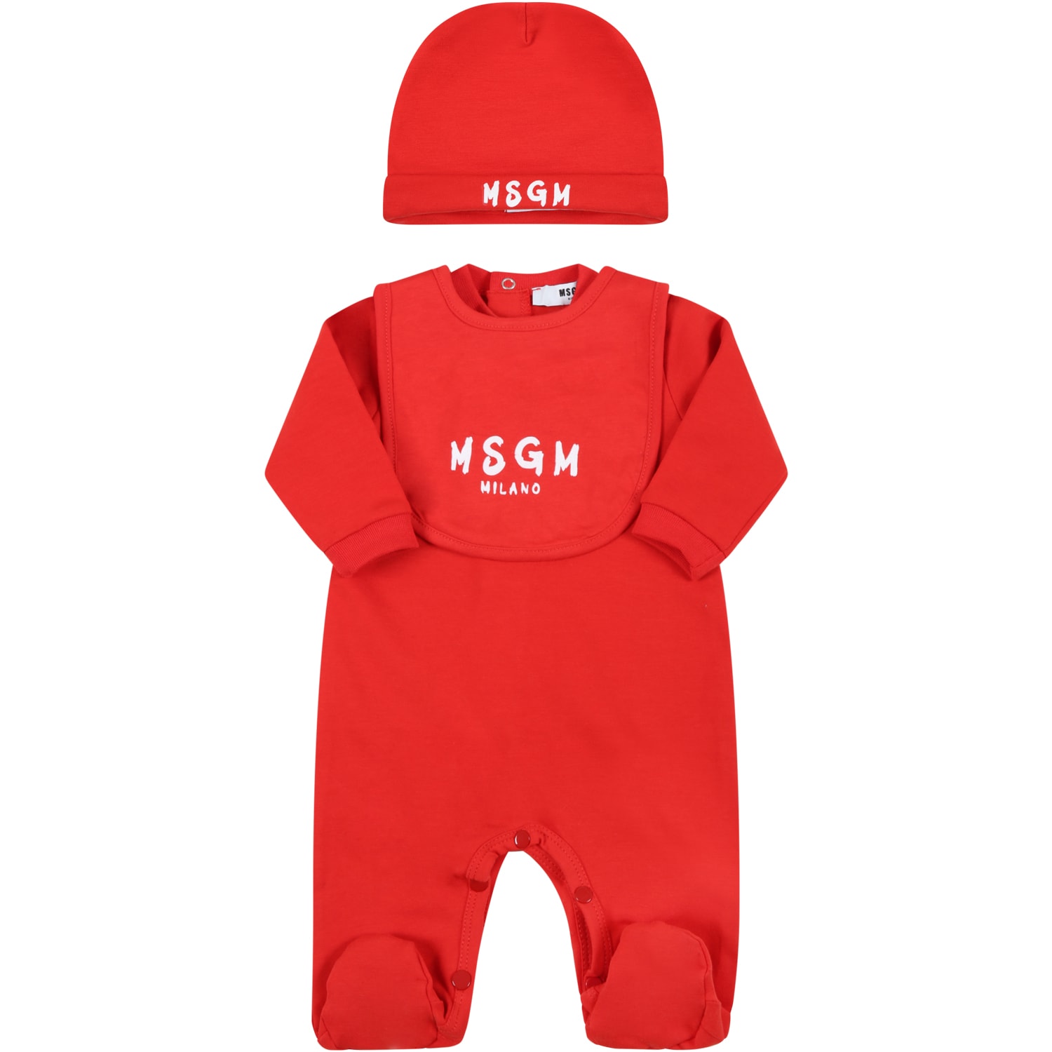 MSGM Red Set Fo Babykids With White Logo