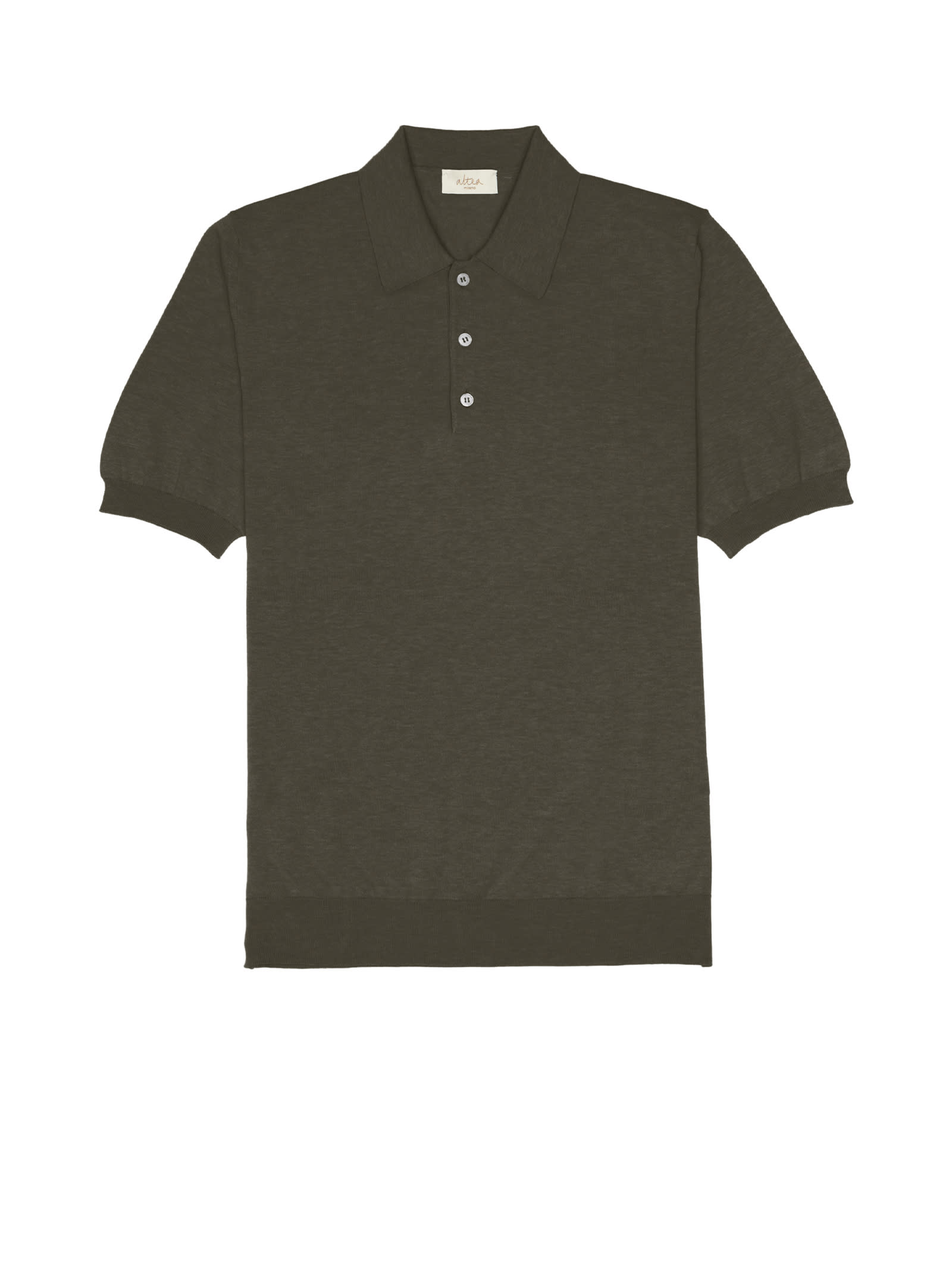 Military Green Short-sleeved Polo Shirt In Cotton