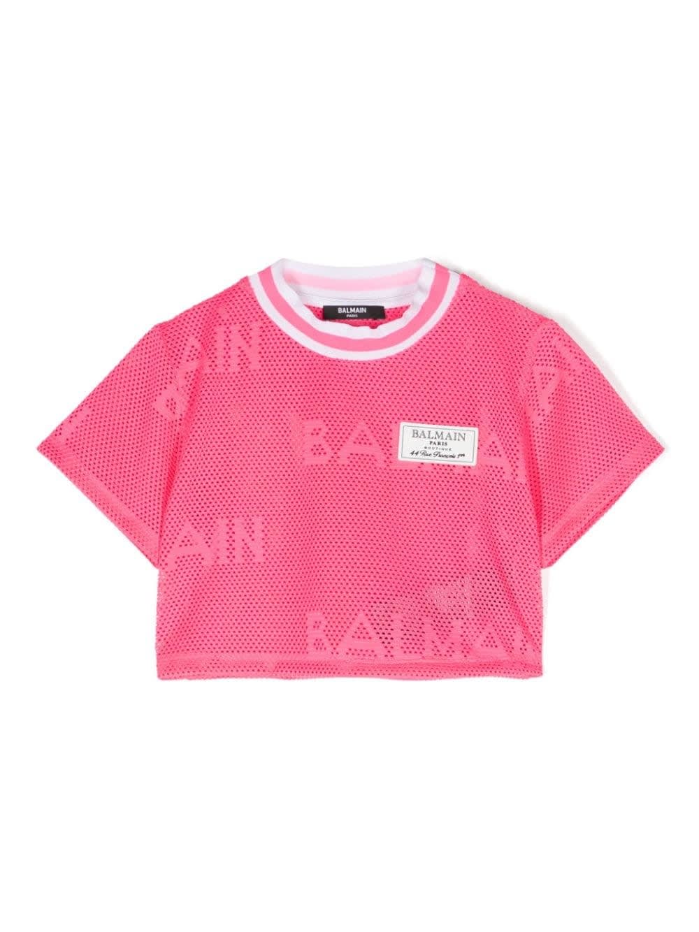Balmain Kids' T-shirt With Application In Pink