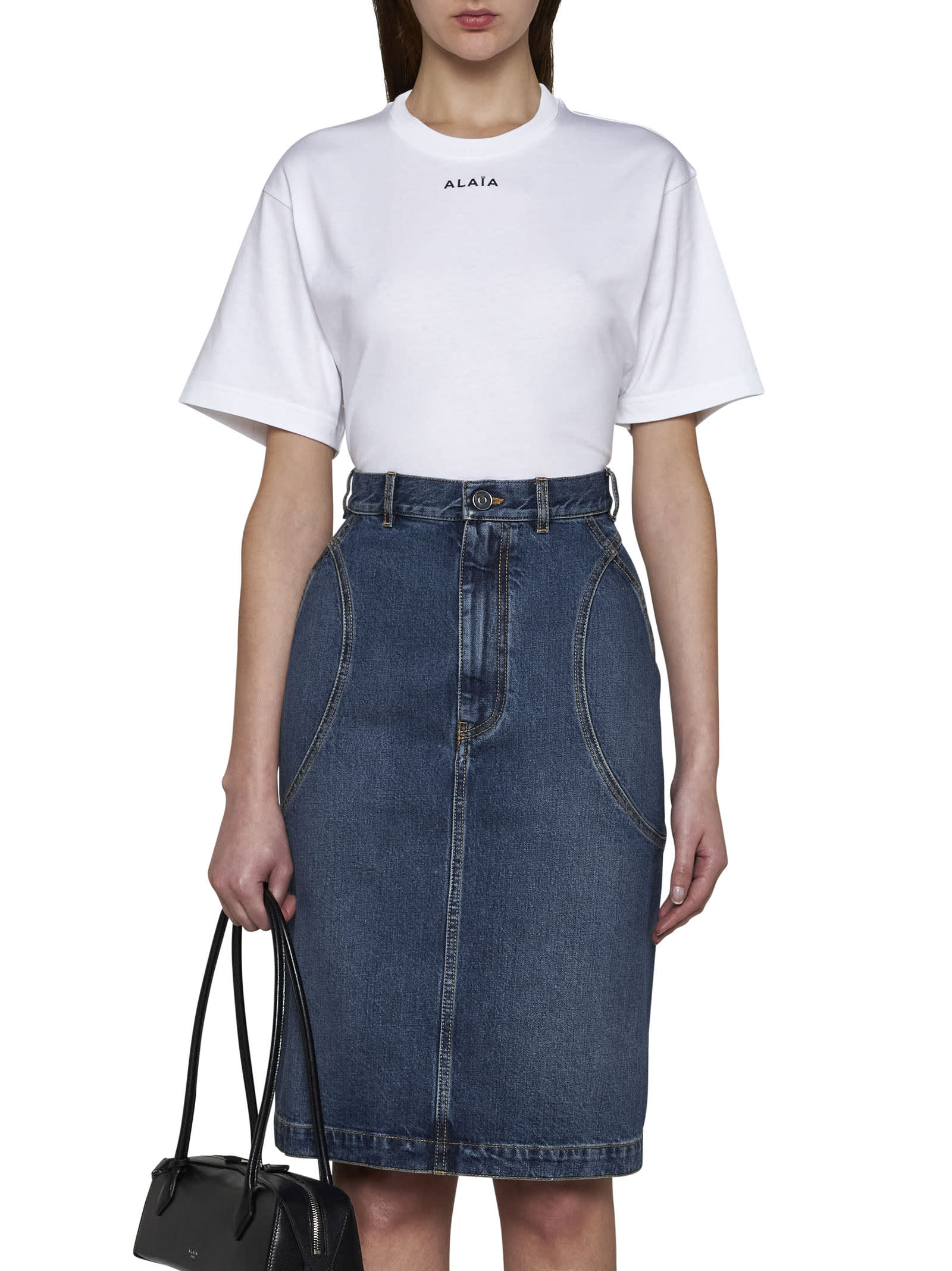 Shop Alaïa Skirt In Bleu Vintage