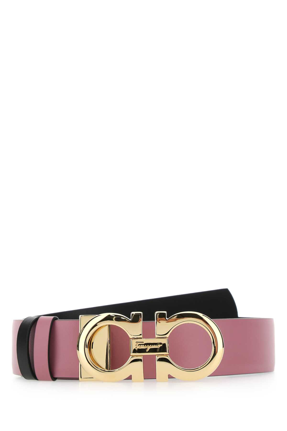 Pink Leather Reversible Belt