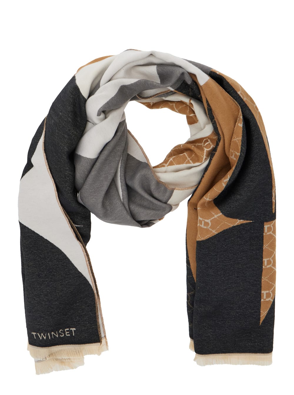 Twinset Geometric-pattern Fringed Scarf In Multi
