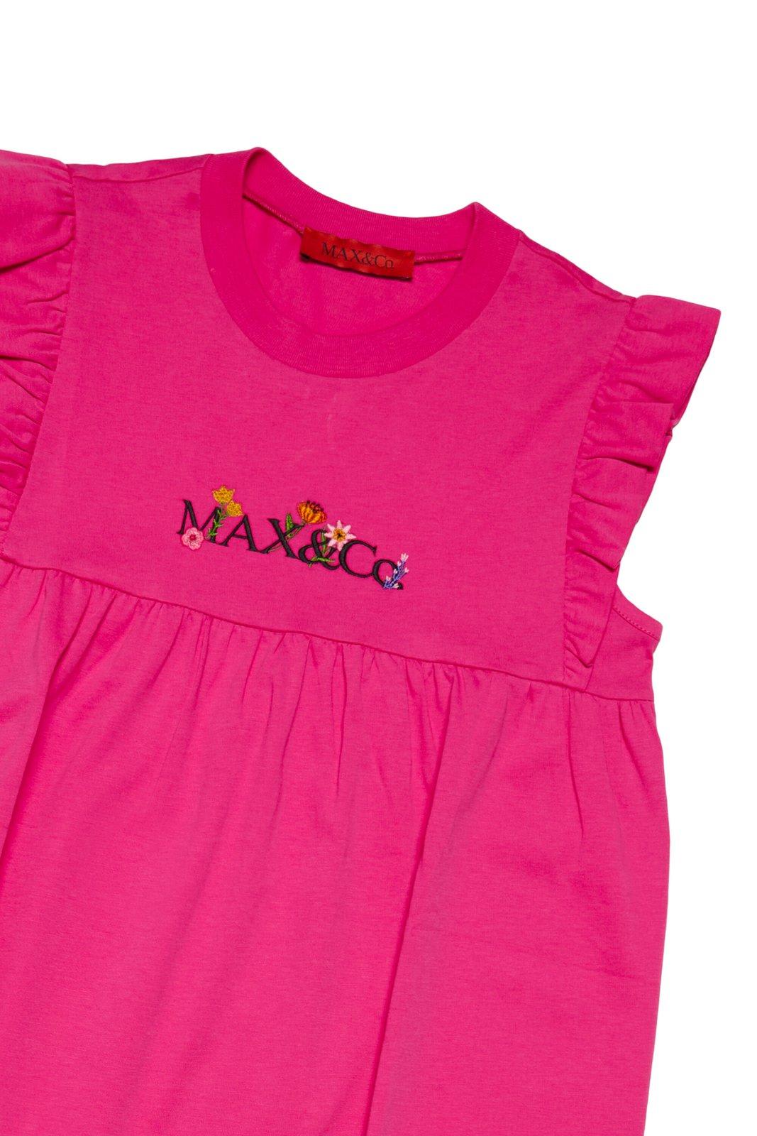 Shop Max&amp;co. Kids Logo-embroidered Ruffle Detailed Dress In Red