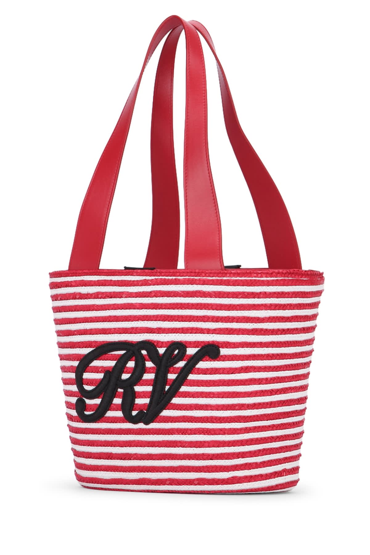 Roger Vivier Small Straw Shoulder Bag Striped Pattern In Red