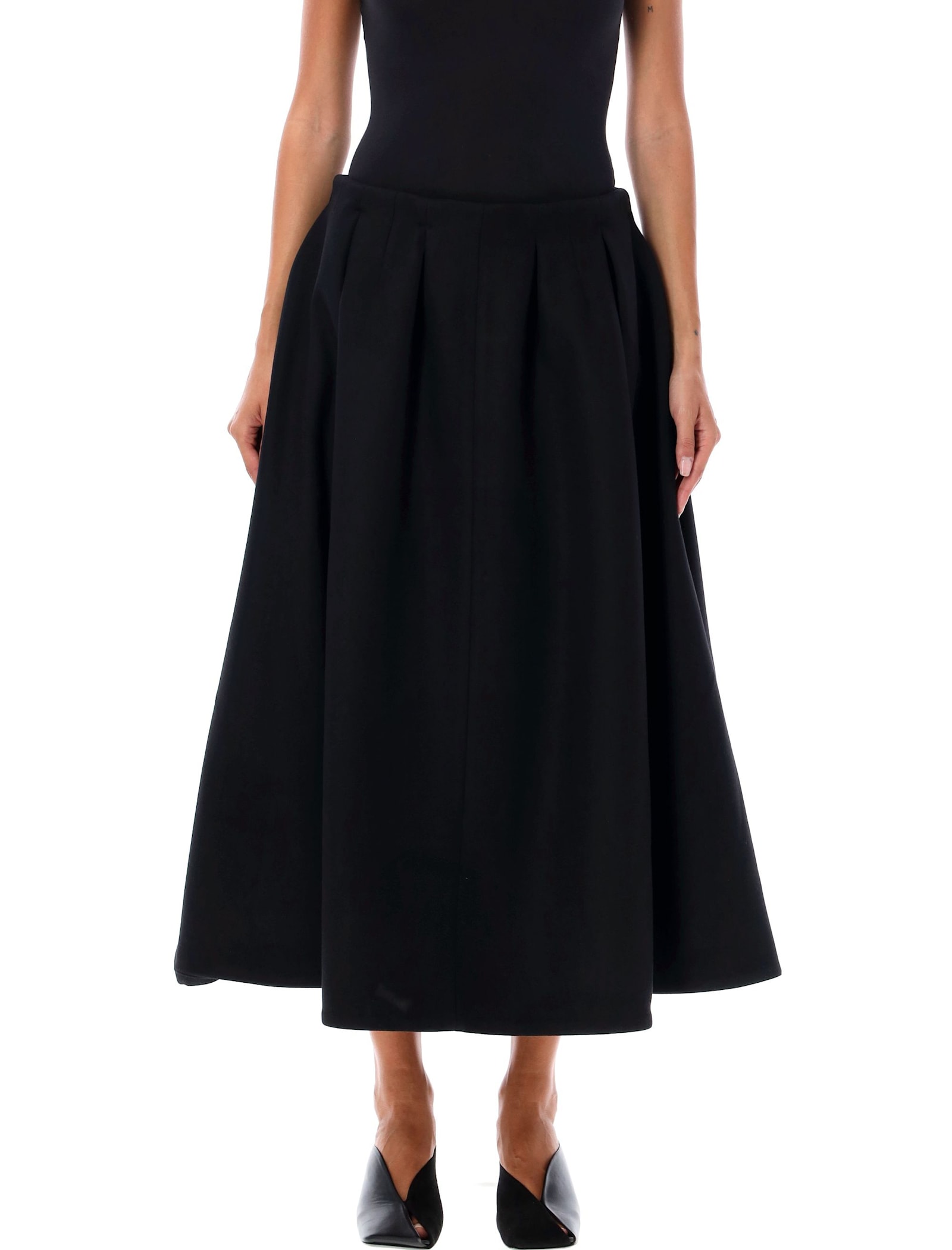 Shop Patou Pleated Midi Skirt In Black