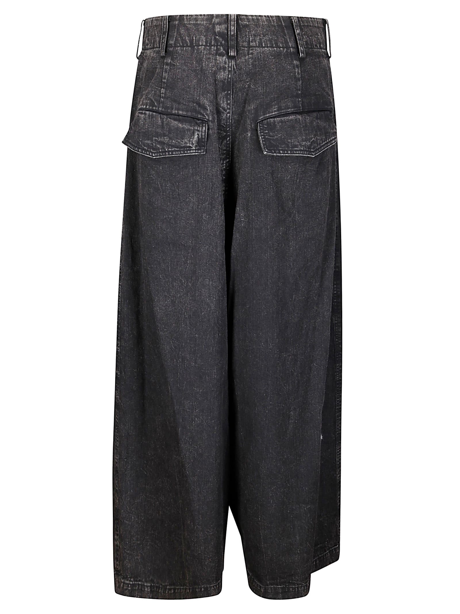 Yohji Yamamoto Black Backside Flared Wide Jeans In Black
