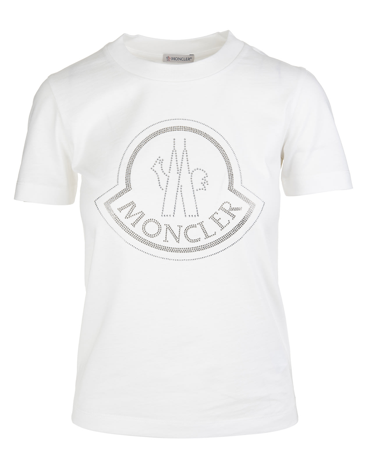 Moncler Woman White T-shirt With Maxi Logo In Strass