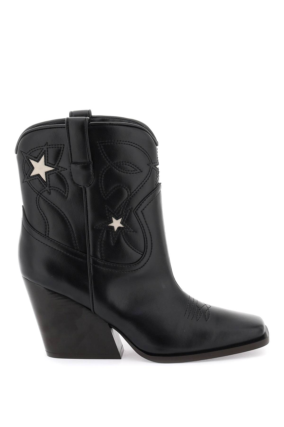 Shop Stella Mccartney Texan Ankle Boots With Star Embroidery In Black Stone (black)