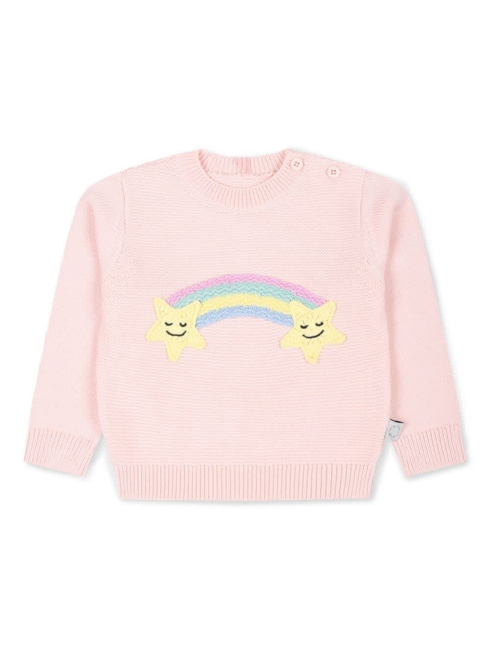 Stella Mccartney Babies' Pink Sweater With Stars And Rainbow