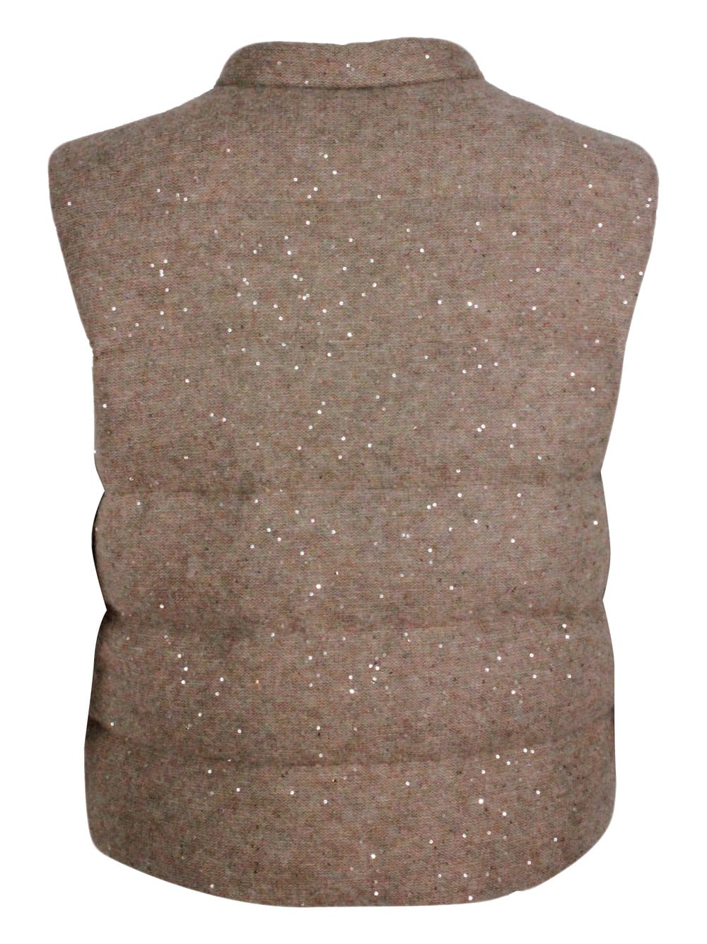 Shop Fabiana Filippi Sleeveless Vest Padded With Real Goose Down In Wool, Silk And Cashmere Embellished With Micro Sequin In Nut