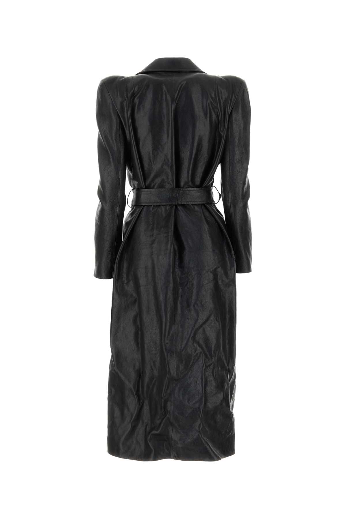 Shop Balenciaga Black Leather Trench Coat
