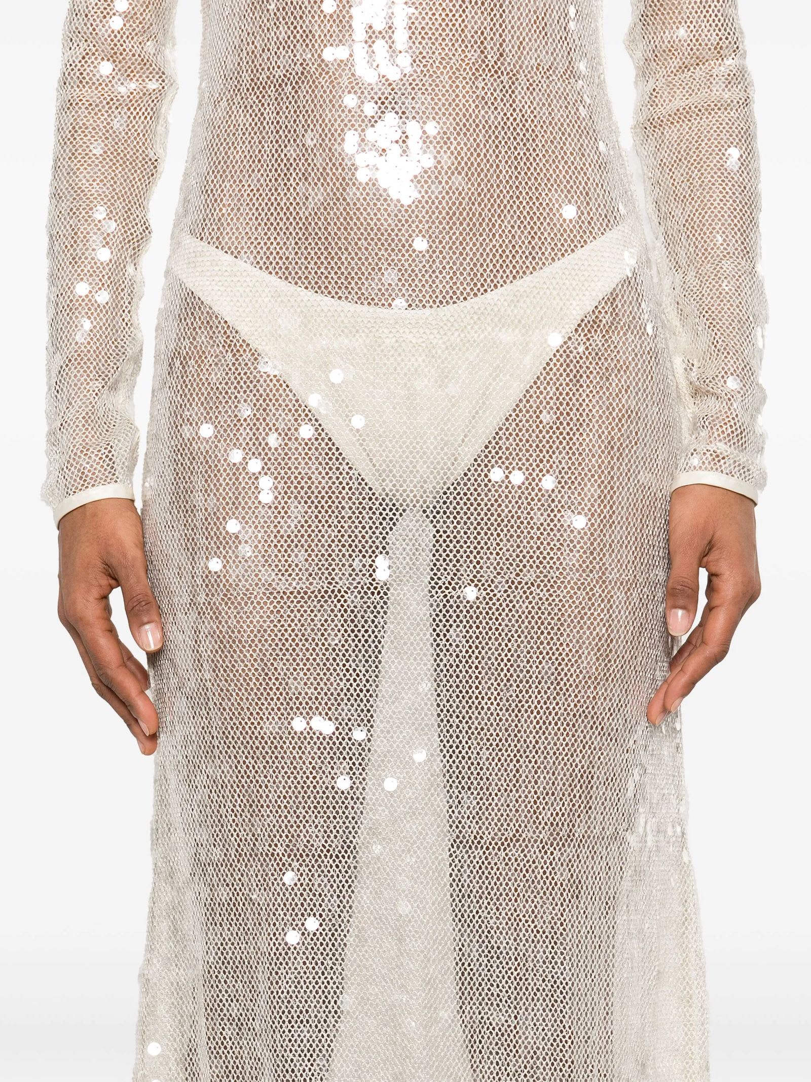 David Koma Sequined Open Back Long Sleeve Gown In Neutrals
