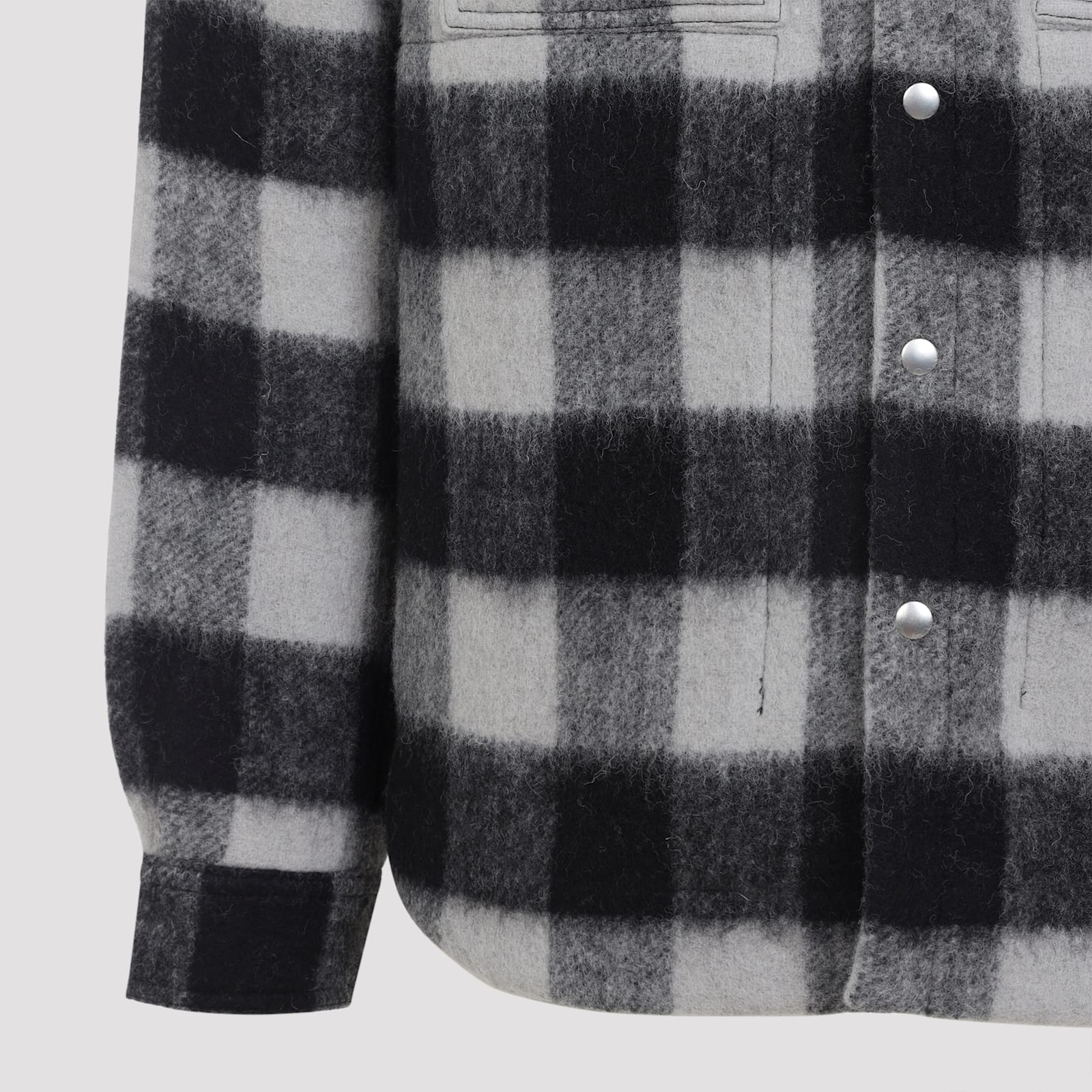 Rick Owens Virgin Wool Check Overshirt In Black