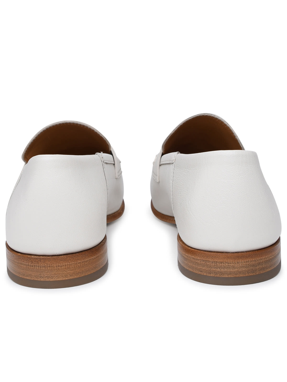 Shop Ferragamo White Leather Loafers In Cream