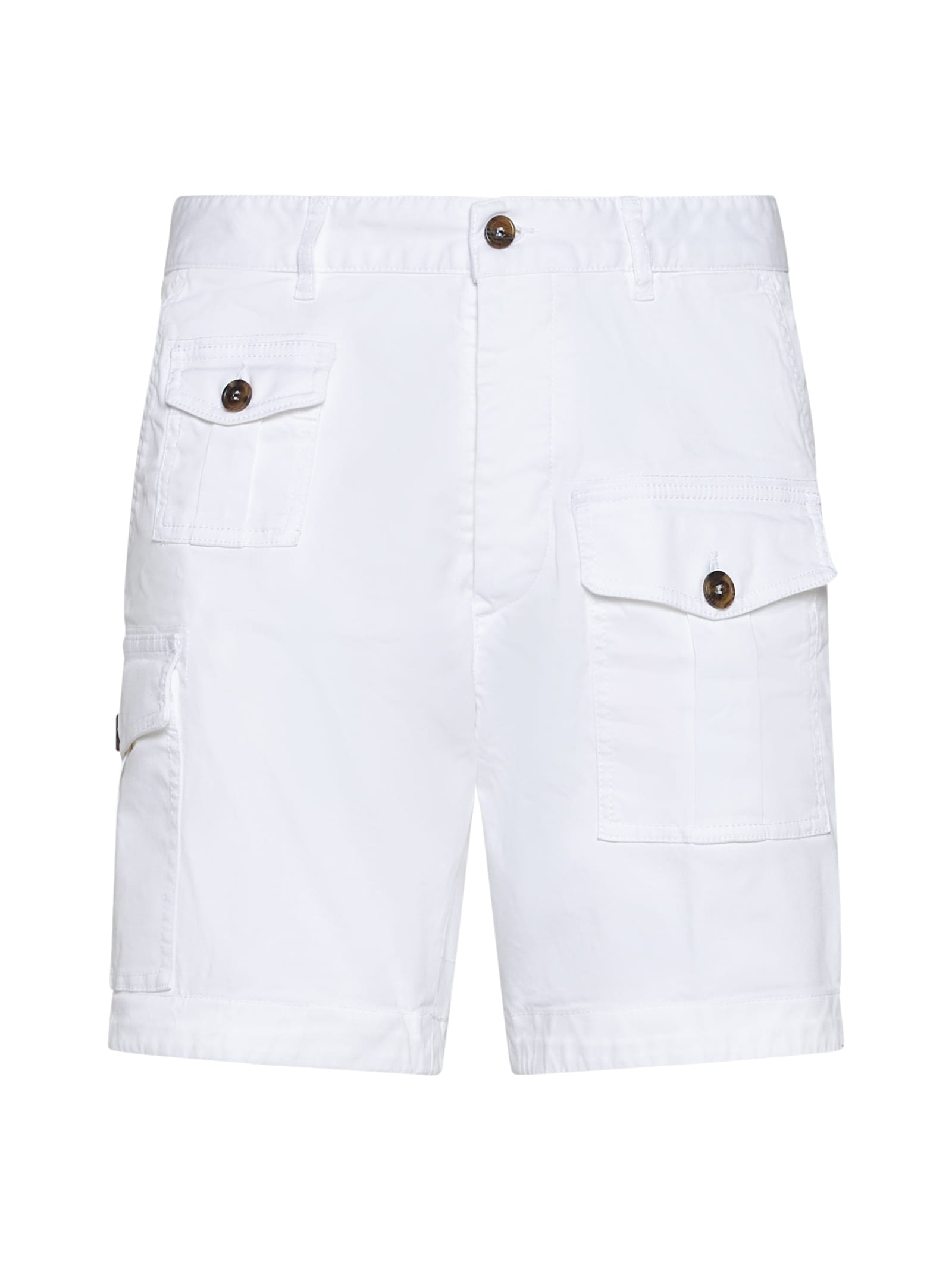 Dsquared2 White Bermuda With Asymmetric Cargo Pockets And Belt Loops In White