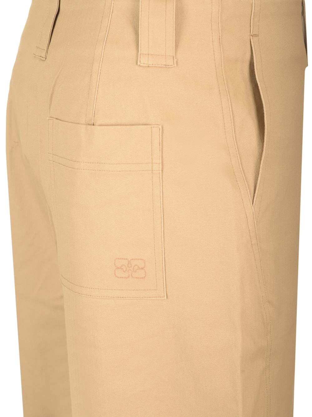 Shop Ganni Cotton Canvas Cargo Trousers In Beige