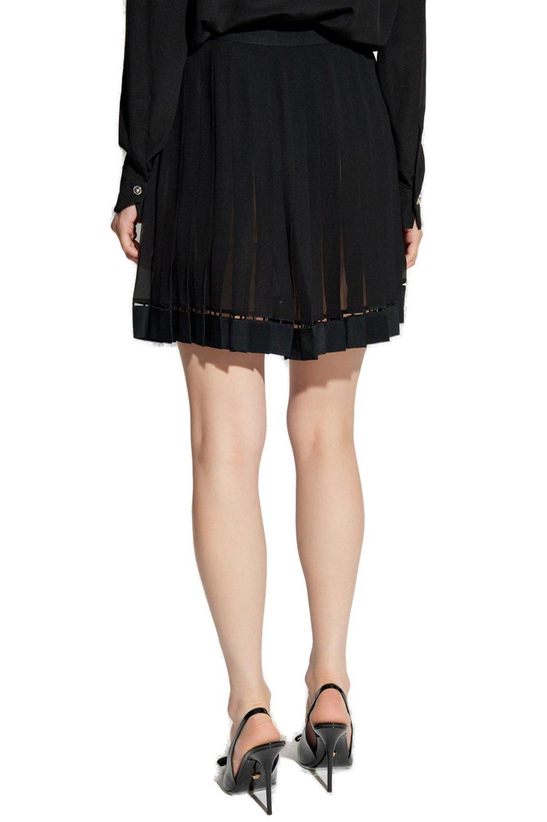 Shop Versace Pleated Mini Skirt In Black