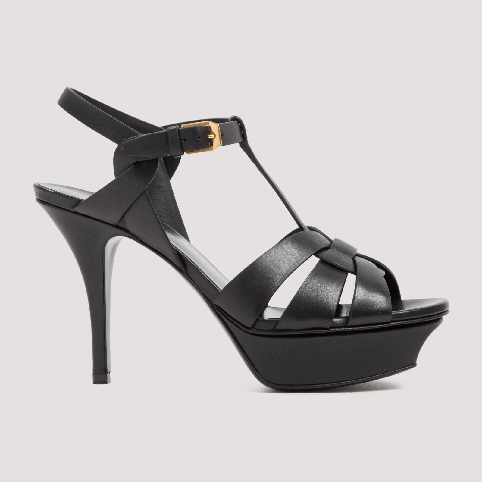 Saint Laurent Tribute Platform Sandals In Smooth Leather Shoes In Black