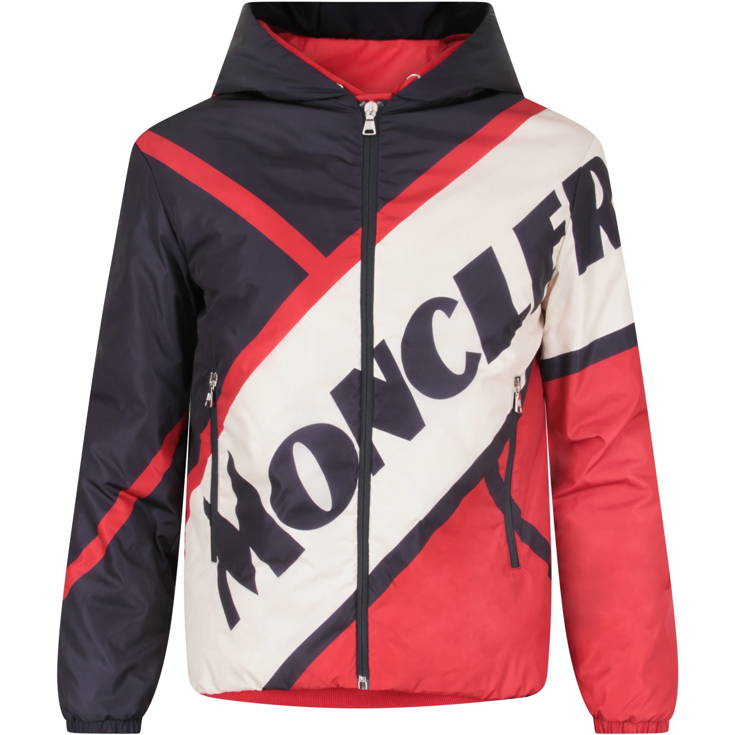 MONCLER BLUE, RED AND WHITE JACKET FOR BOY WITH LOGO,11276713