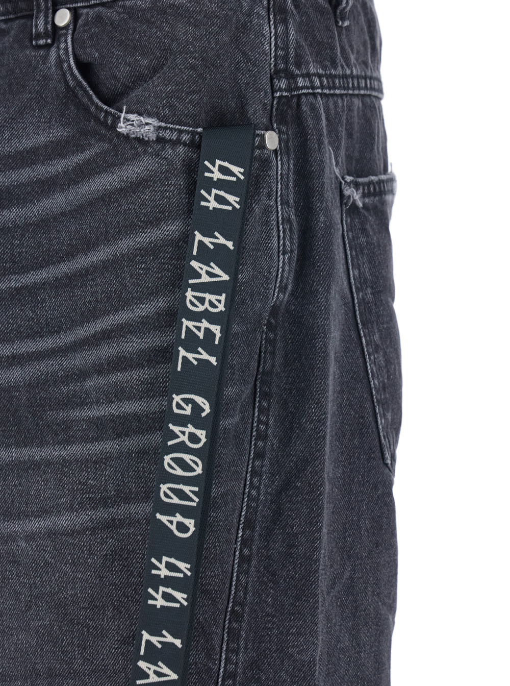 44 Label Group Black Jeans With Logo Patch On The Rear And Side Strap With Logo In Denim Man In Black