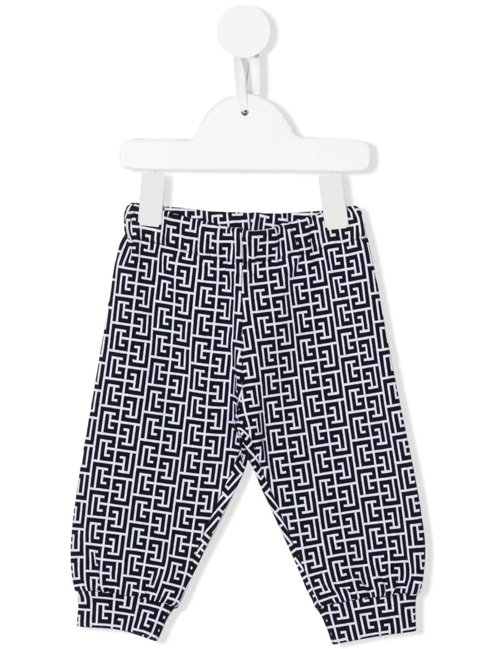 Balmain Baby White And Black Joggers With All-over Monogram