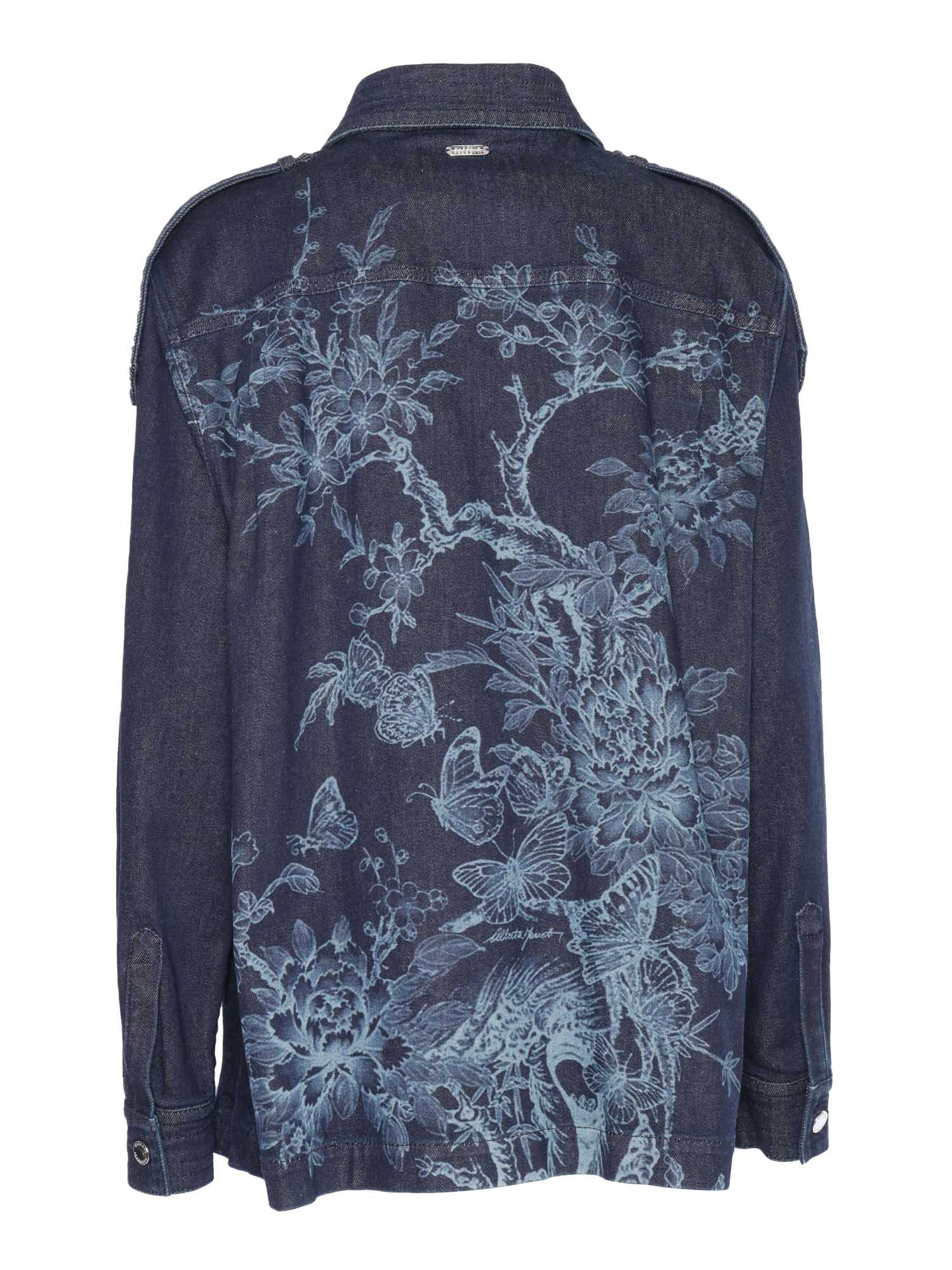 Shop Alberta Ferretti Blue Denim Jacket With Embroidery