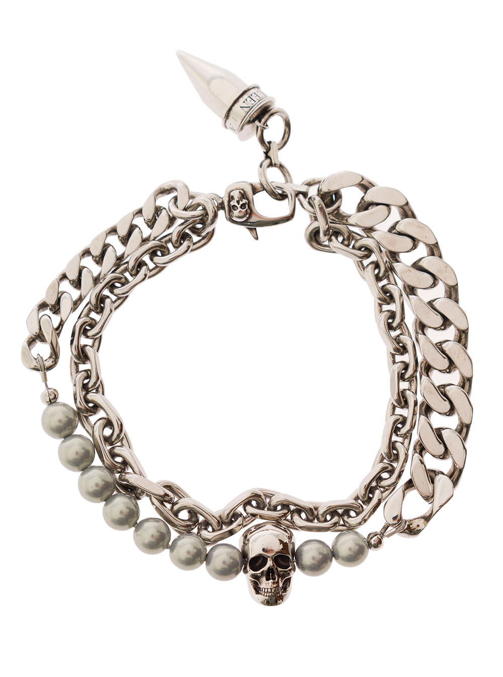 Shop Alexander Mcqueen Antique Silver Pearl And Skull Stud Bracelet In Brass Man In Metallic