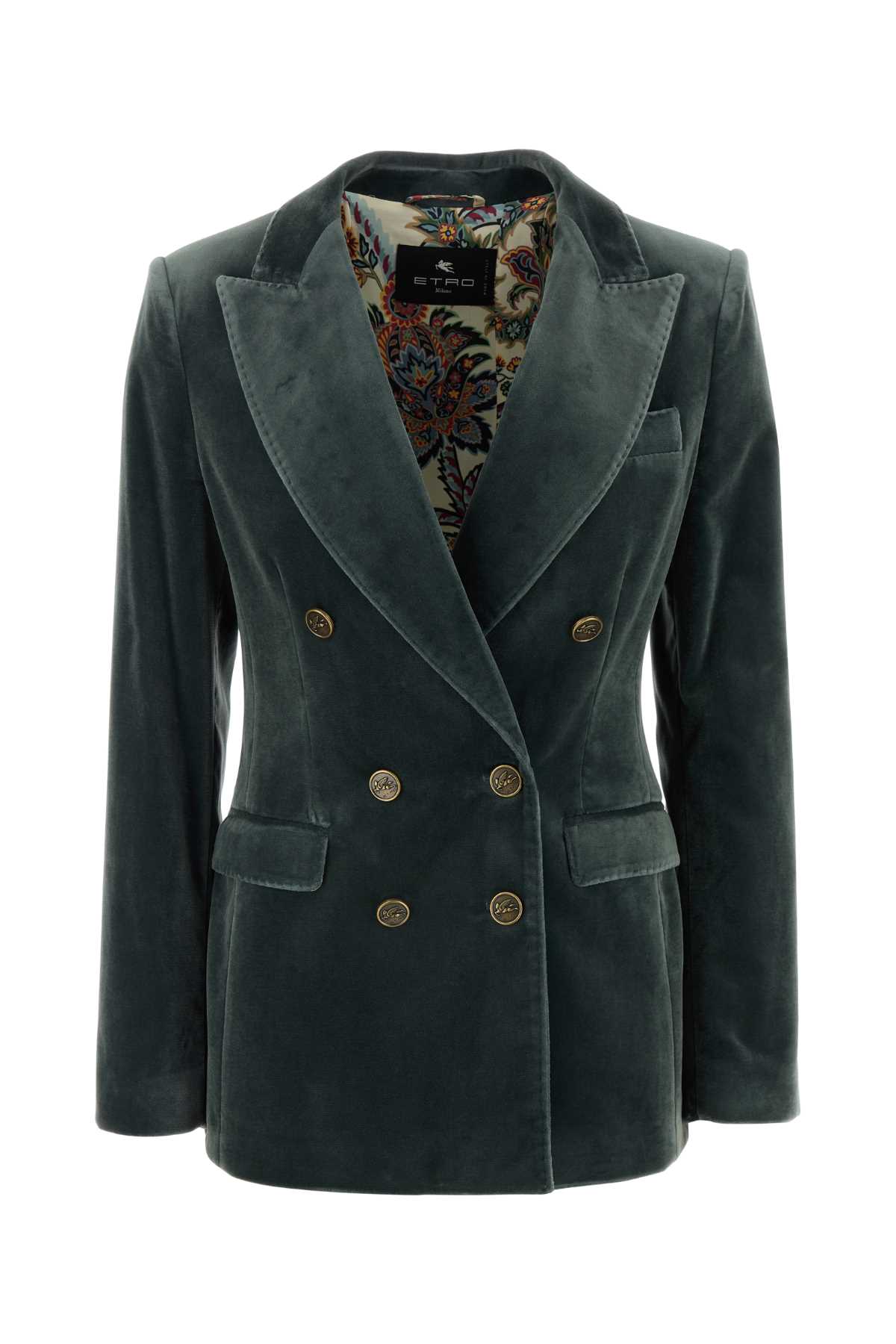 Shop Etro Teal Green Stretch Velvet Blazer In B6214