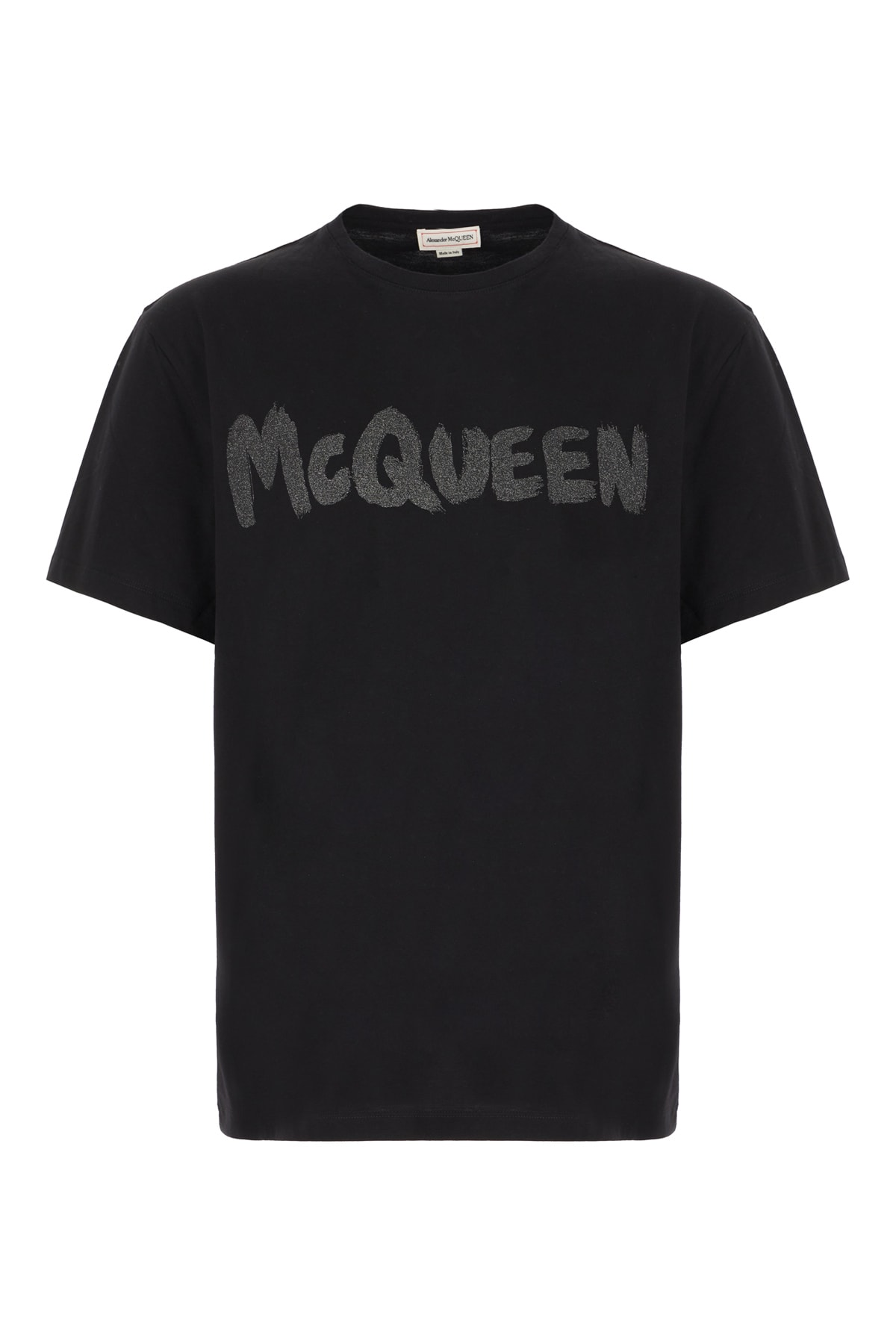 Alexander Mcqueen Black Cotton T-shirt In Black Steel