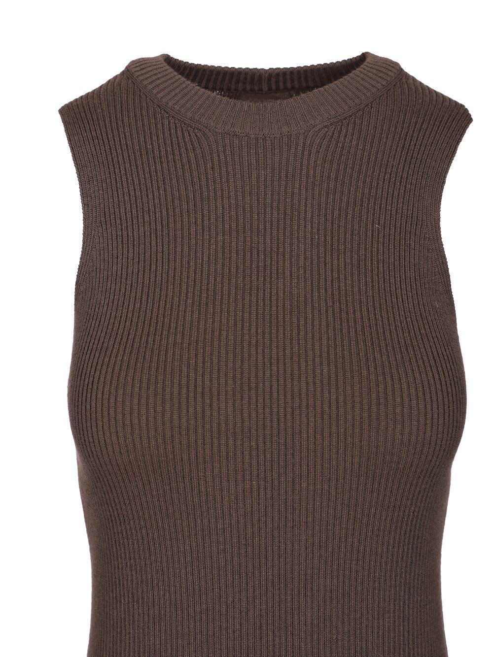Rick Owens Tank In Ribbed Wool Knit Knitwear Brown In Brown