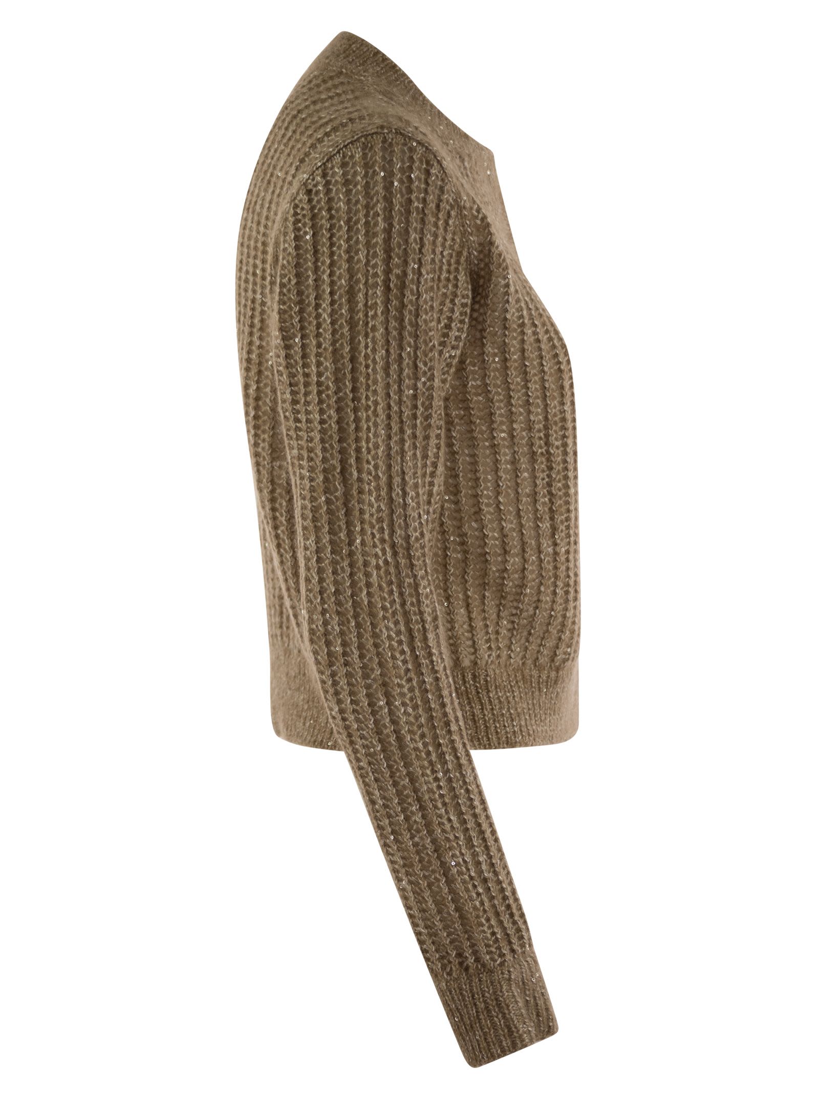 Shop Peserico Tricot Cardigan With Micro-sequins In Hazelnut