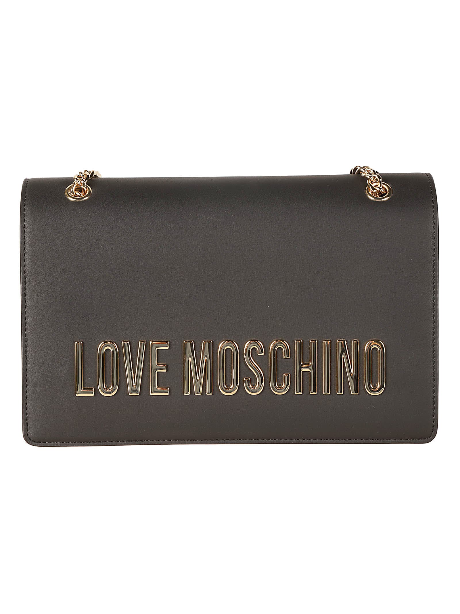 Shop Love Moschino Logo Plaque Applique Shoulder Bag In Black