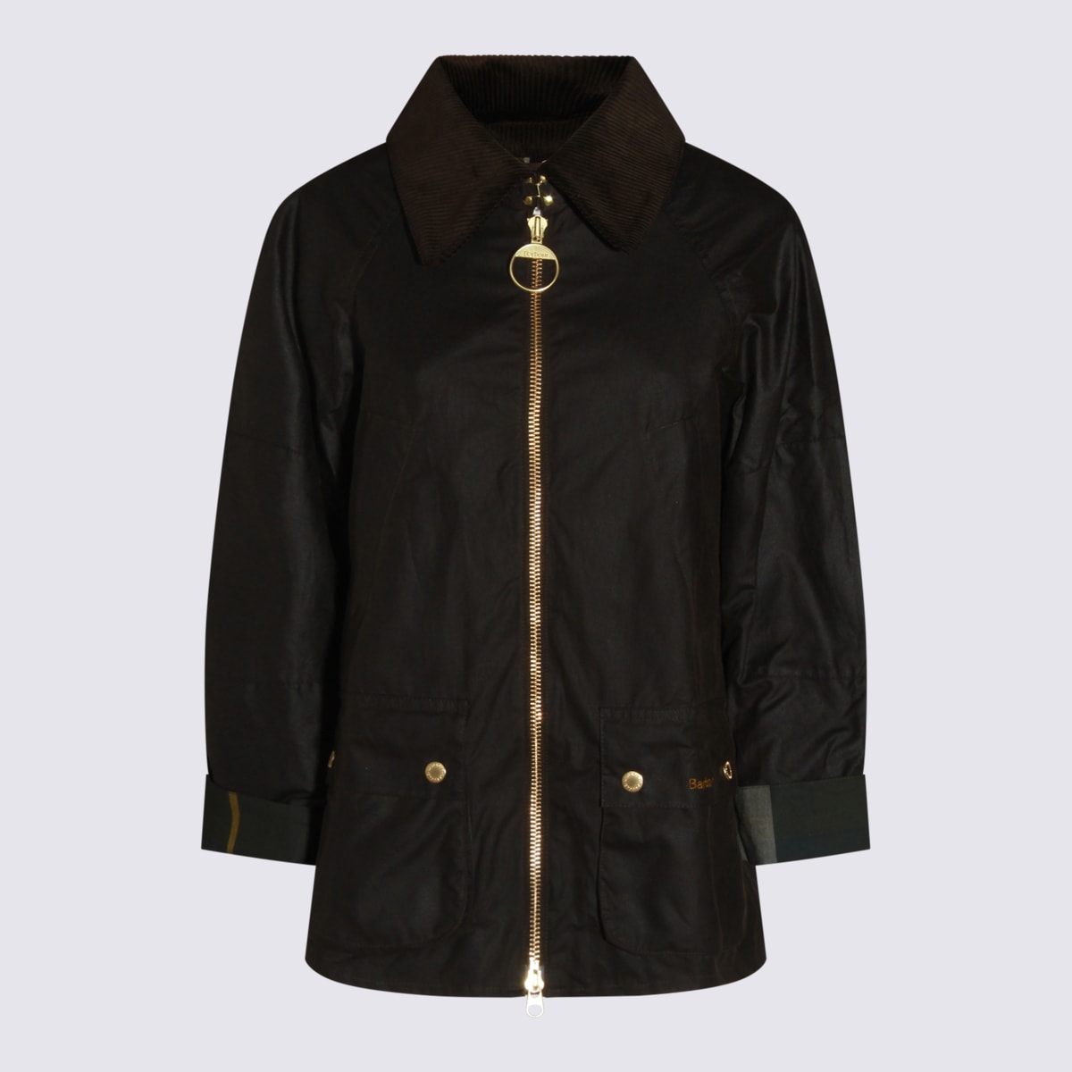 Barbour Black Cotton Allerston Wax Coat In Green
