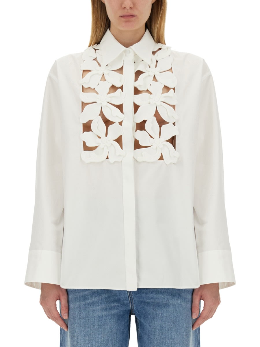 Shop Valentino Embroidered Compact Poplin Shirt In White