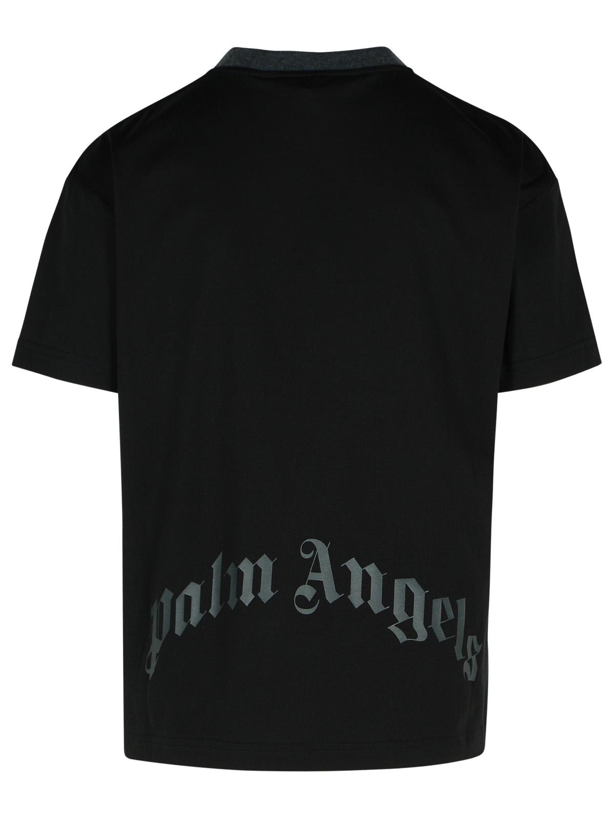 Palm Angels Palms Curved Black Cotton Blend T-shirt In Black