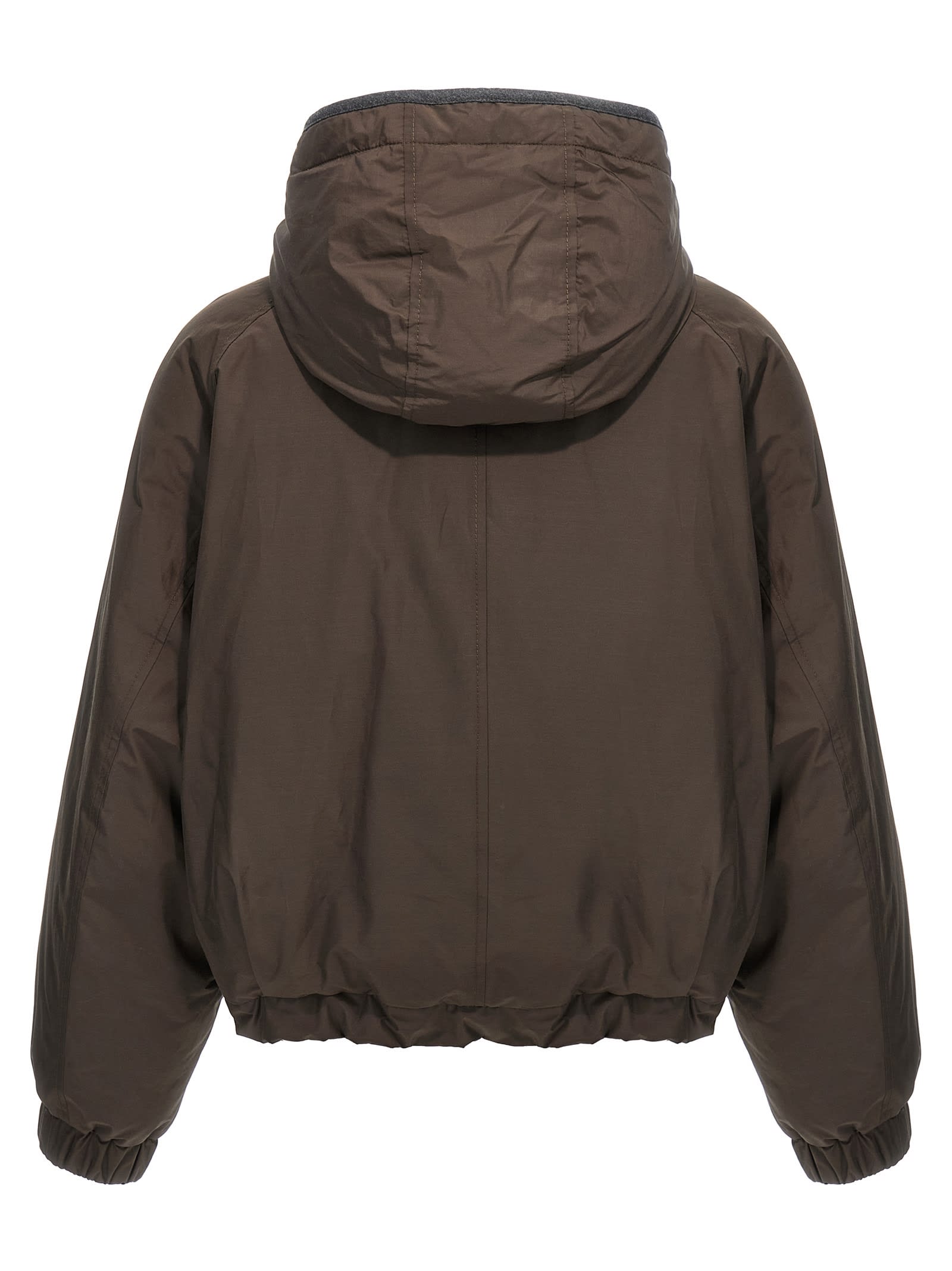 Brunello Cucinelli Green Jacket With Fixed Hood With Snap Buttons In Brown