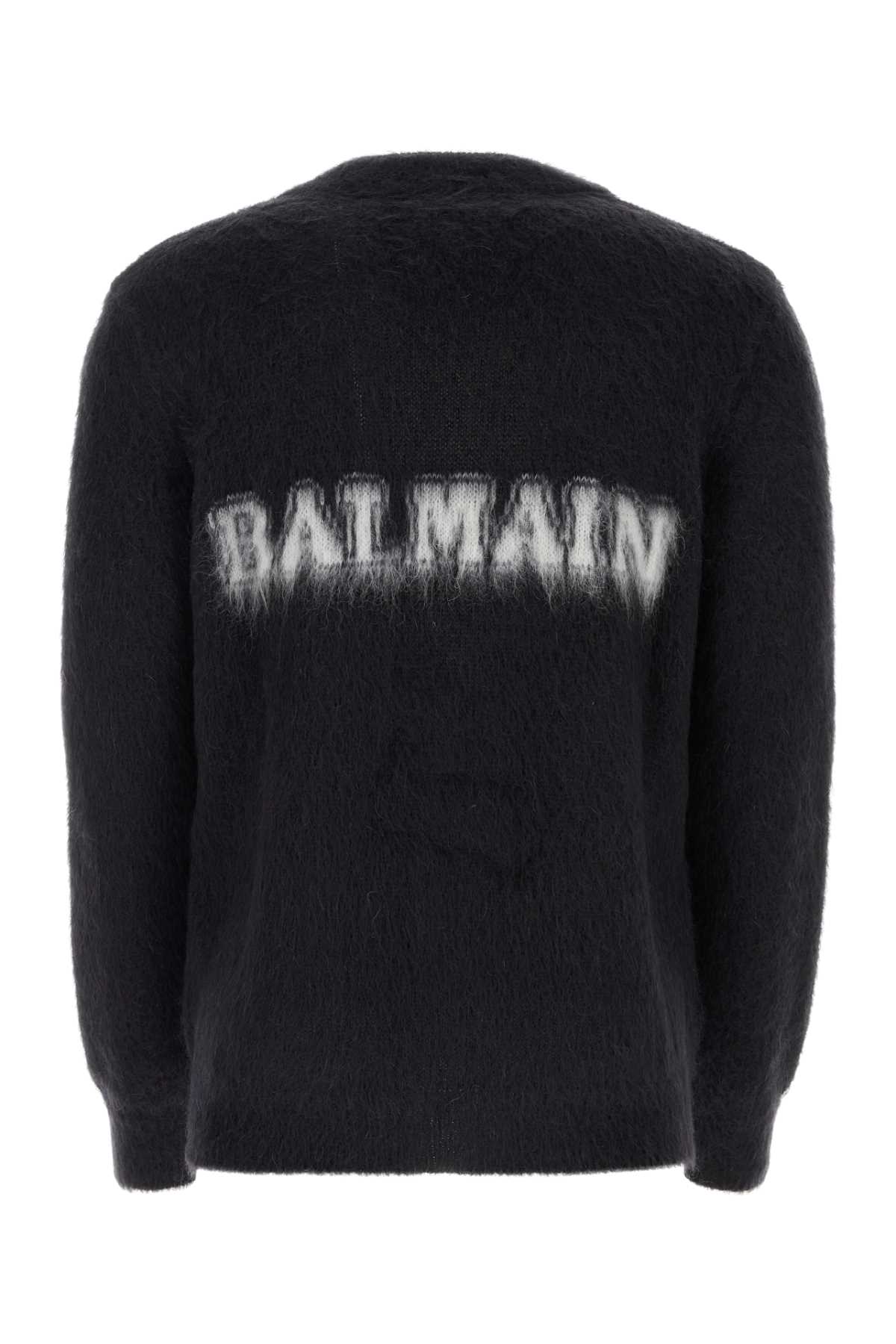 Shop Balmain Black Mohair Blend Cardigan In Noirblanc