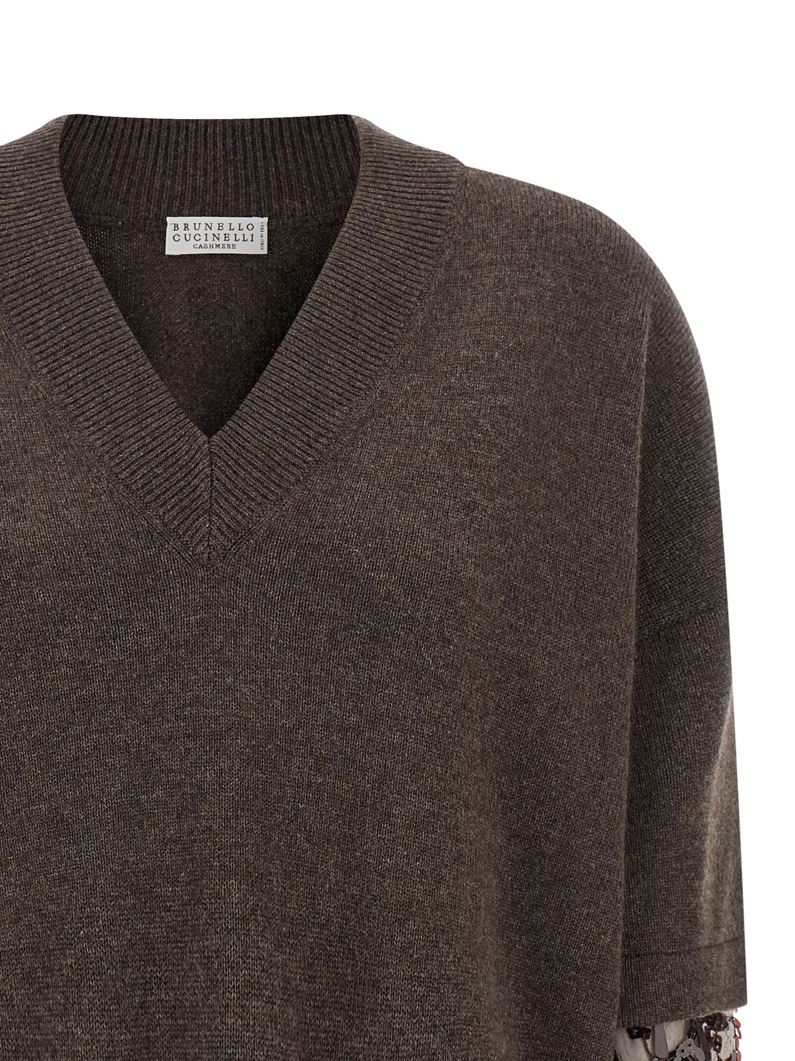Brunello Cucinelli Sequin Sleeve Sweater Sweaters And Cardigans Brown In Brown