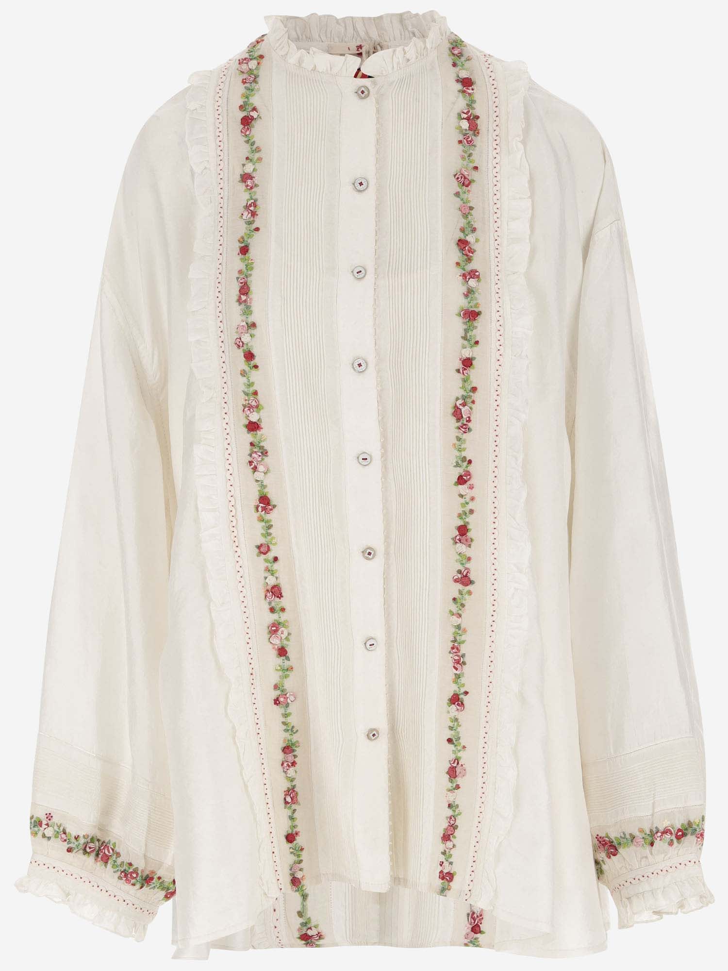 Silk Shirt With Floral Embroidery
