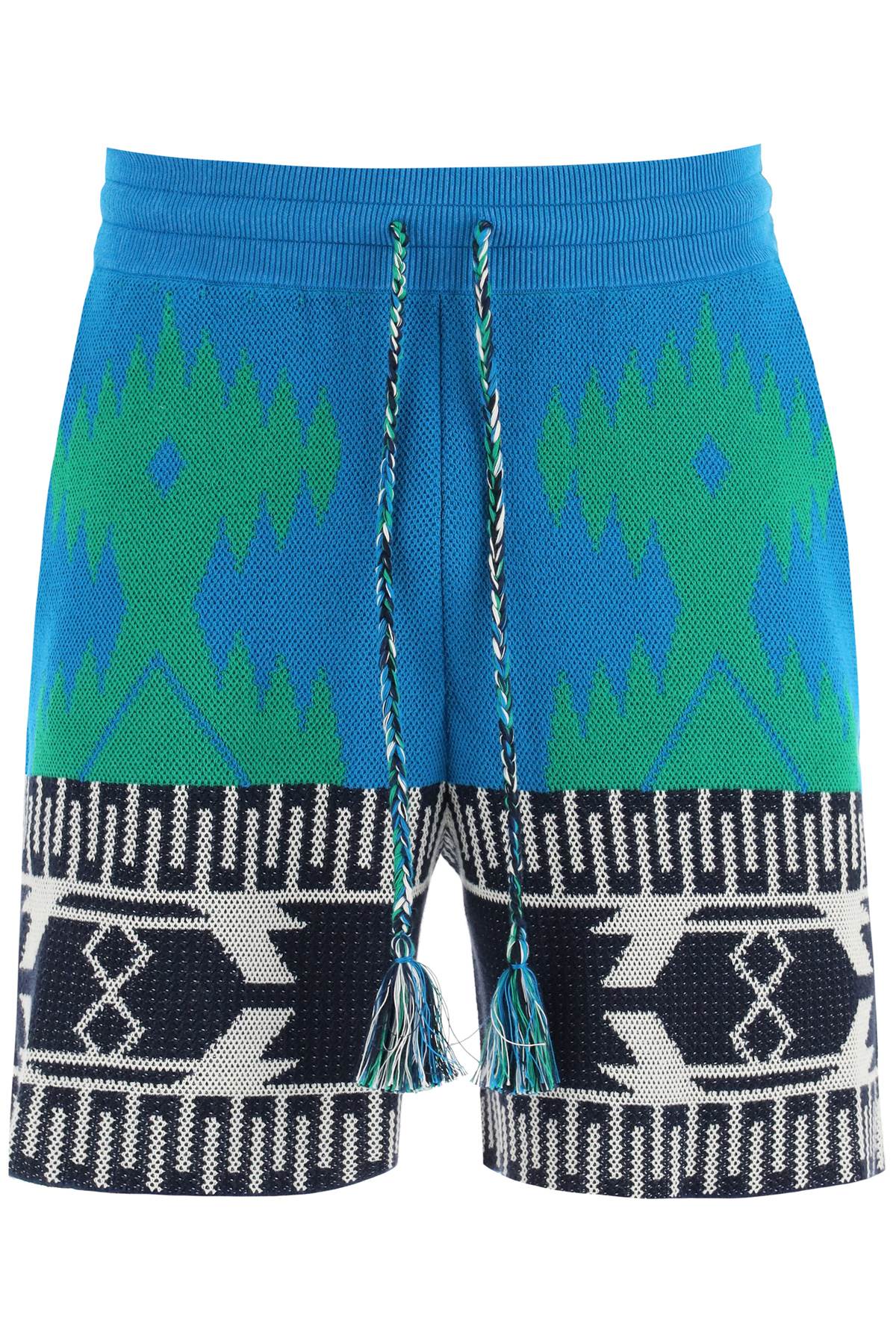 Shop Alanui Jacquard Cotton Icon Shorts In Blue Forest Green (light Blue)