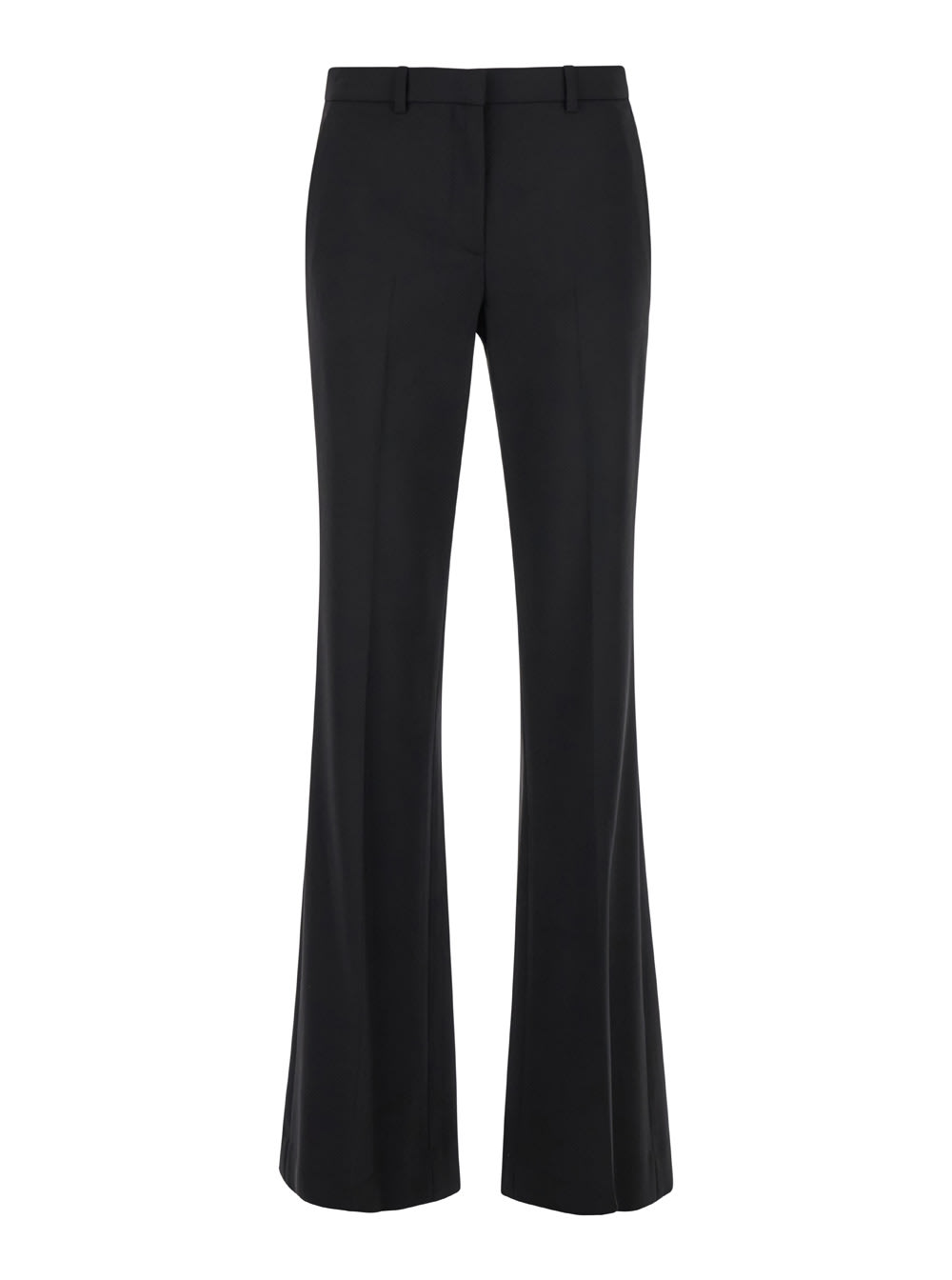 Black Flared Pants With Belt Loops In Fabric Woman