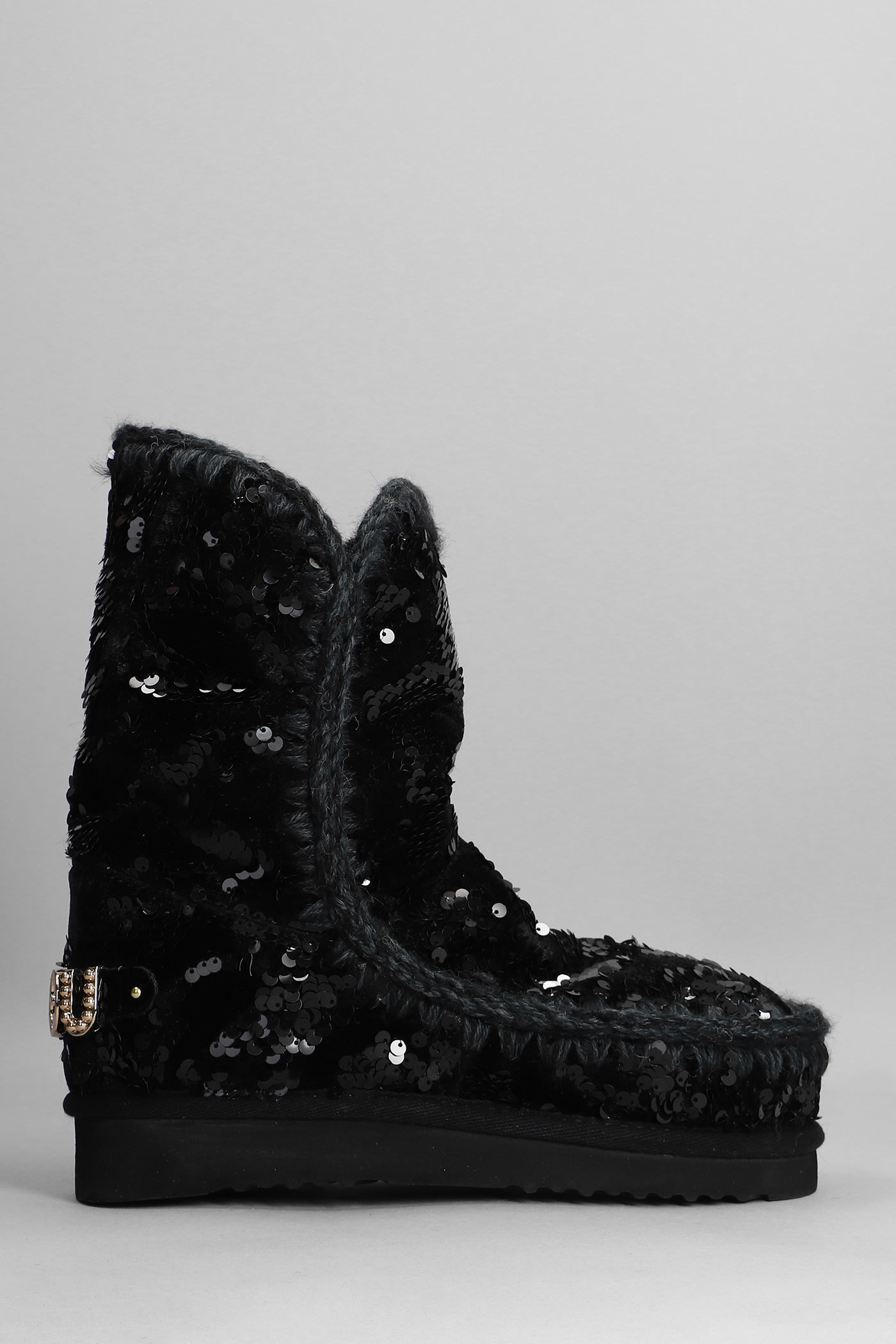 Shop Mou Eskimo 24 Low Heels Ankle Boots In Black Suede